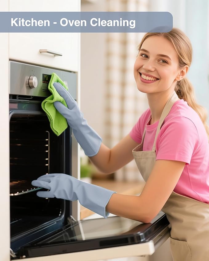 Rubber Cleaning Dishwashing Gloves 4 Pairs Reusable Kitchen Glove for Washing Dishes & Household Bathroom Cleaning Dish Gloves with Flock Lining Anti-Slip Grip Waterproof Thick Long-lasting Colorful L