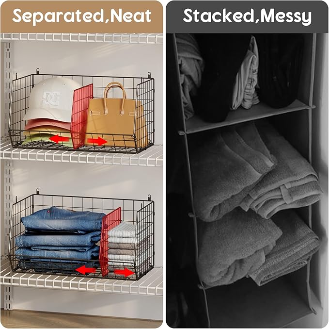 3 Tier Closet Hanging Shelves with Divider, Extra Large Closet Organizers and Storage, Clothes Hanging Organizer Clothing Sweaters Handbags Clutches Accessories