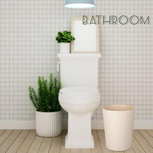 UUJOLY Plastic Small Trash Can Wastebasket, Garbage Container Basket for Bathrooms, Laundry Room, Kitchens, Offices, Kids Rooms, Dorms, (Beige, 1.8 Gallon/2 Pack)