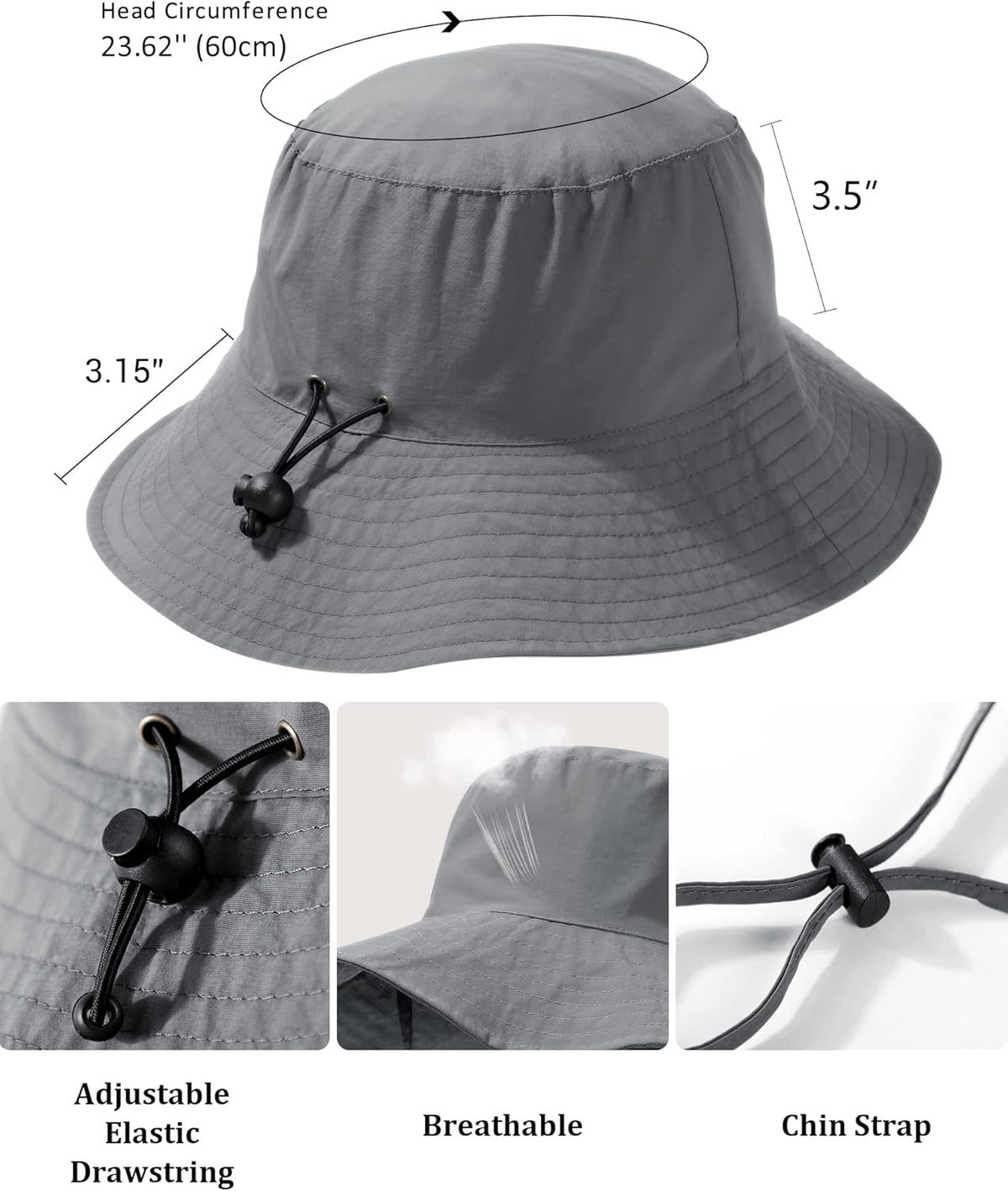 Water-Resistant Sun UPF 50+ Bucket Hat Protection Packable Brimmed Boonie for Women Men Summer Lightweight Hiking Outdoor Cap