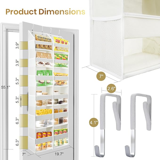 HOMELUX THEORY Heavy Duty Over the Door Organizer - Extra Wide Closet Organizers And Storage, Hanging Storage Door for Bedroom & Baby Nursery, 1PC Ivory