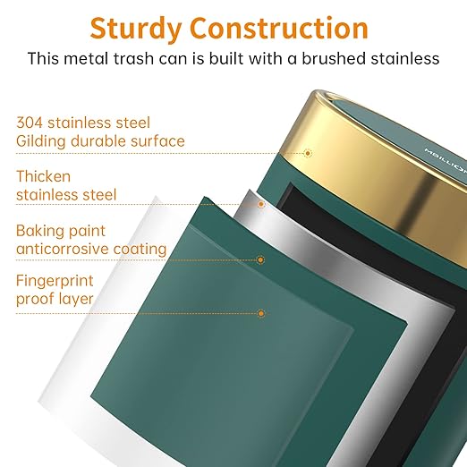Mini Trash Can with Lid, Desktop Small Trash Can Recycling Bin Cute Metal Garbage Can for Tabletop Countertop Use,Stainless Steel 0.4 Gallon/1.5 Liter Waste Bin for Office Parlor Bedroom,Dark Green