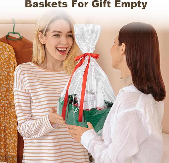 3 Pack Small Storage Baskets for Organizing, Cute Woven Decorative Gift Baskets for Shelves, Mini Closet Organizer Bins with Handles, 11.81''Lx7.87''Wx4.72''H-Green