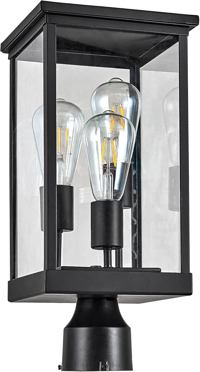 Mayfield Outdoor Lights with Clear Glass, Modern Post Lights – Backyard Lights for Patio, Driveway, Garden, and Porches, Decorative Lamp in Black, Design House 589200-BLK