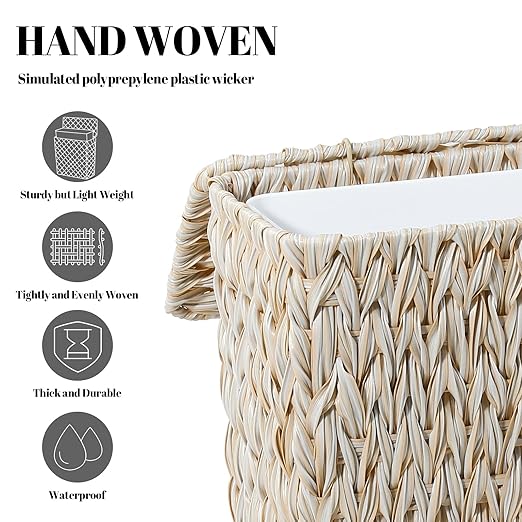 Wicker Trash Can with Lid and Liner,Boho Decotative Small Bathroom Trash Cans,Waterproof Slim Waste Basket for Bedroom,Home Office,3 Gallon