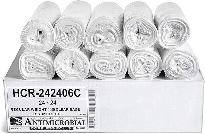 Aluf Plastics High Density Trash Bags, 10 Gallon, 1000 Count, 6 Micron (eq), 24" x 24", Clear, for Bathroom, Office, Industrial, Commercial, Janitorial, Municipal, Recycling