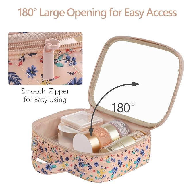 PACKISM Clear Makeup Bag - 2 Pack TSA Approved Toiletry Bag with Handle and 180° Large Opening, Clear Toiletry Bag Fit Carry-on Travel Essential, Travel Bags for Toiletries, Nude Pink Ditsy Floral