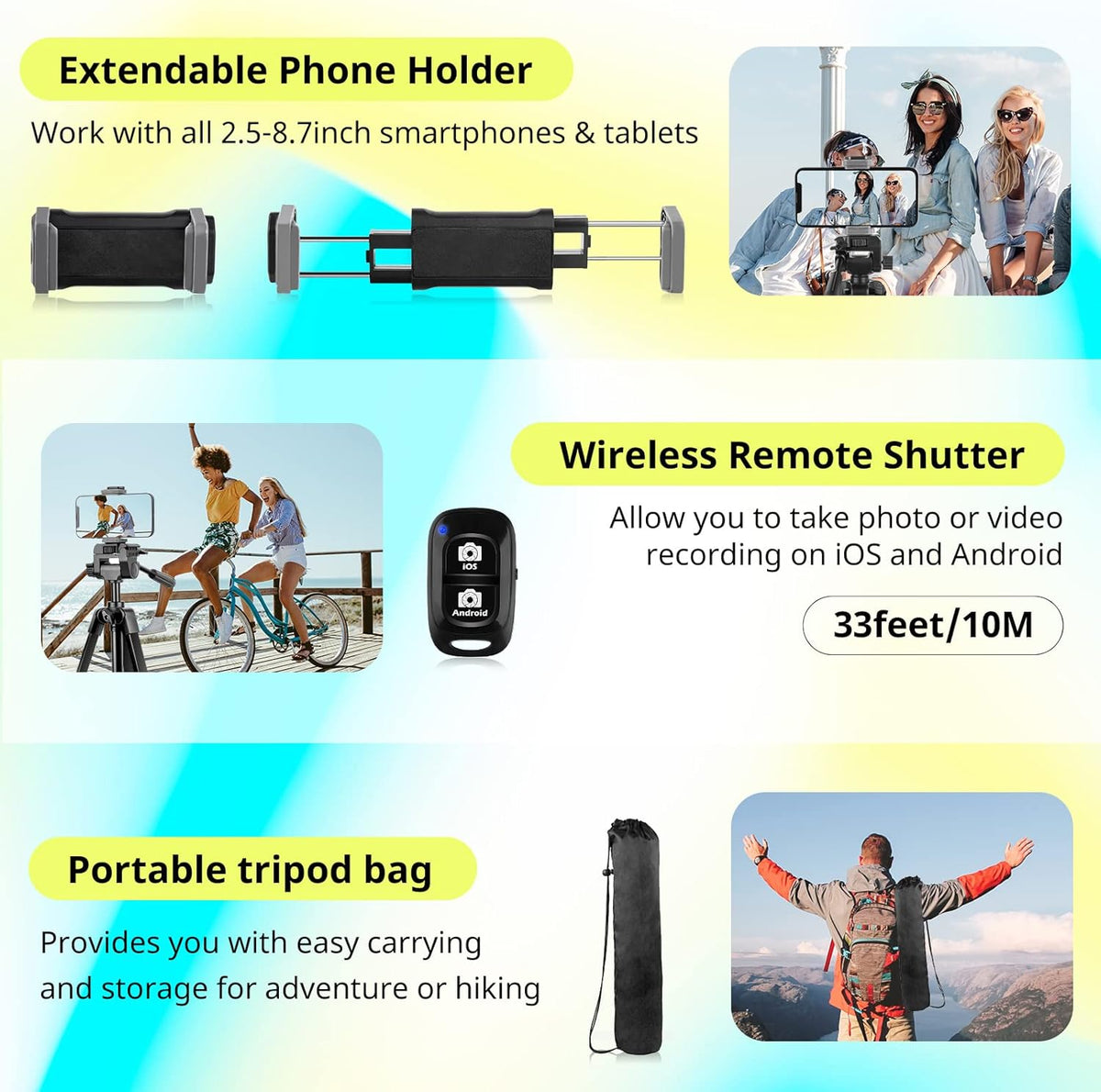Sensyne 64" Camera Tripod Stand, Versatile Phone & iPad Tripod with Wireless Remote and 2-in-1 Phone Holder for Selfie/Video Recording/Photo/Live Stream/Vlog