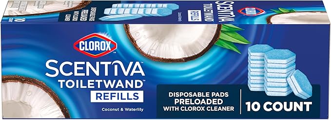 CLOROX Scentiva ToiletWand Toilet Cleaner Refills, Toilet brush, Coconut and Waterlily, 10 Count