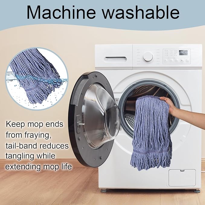 JERIA 4 Pack Heavy Duty Mop Head Replacements,String Mop Head for Commercial,Used for Home,Office and Kitchen,Washable,Reusable Mop