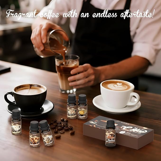 Coffee Fragrance Oils Set, Essential Oil for Diffuser, Diffuser Oil, Use for Soap Candle Making,Caramel Apples, Pumpkin Pie, Candy Corn, Halloween Cookies, Popcorn Balls, Snickers Bars
