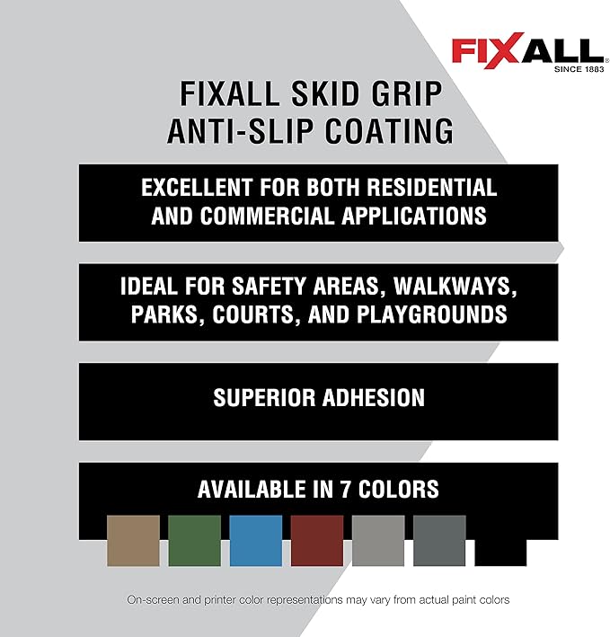 FIXALL Skid Grip Anti-Slip Coating, 5 Gallons, Crimson, Exceeds ADA Standards, Ideal for Safety Areas, Slip-Resistant Pavement, Cement & Concrete Paint