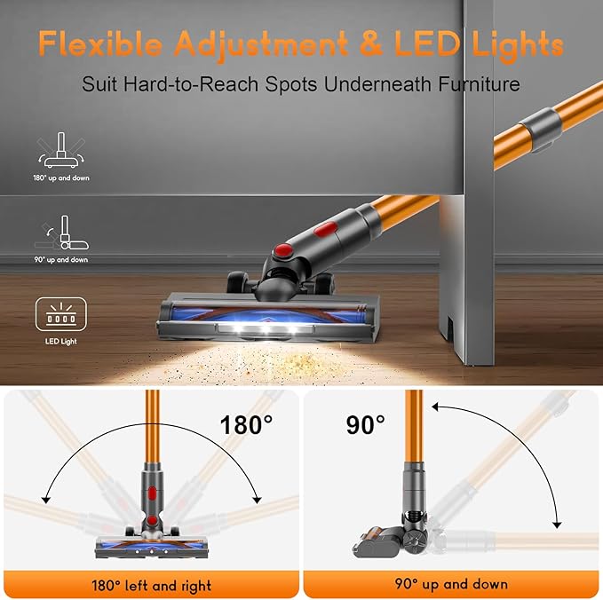 Cordless Stick Vacuum Cleaner - Rechargeable, 45Kpa Powerful Vacuums with Detachable Battery Display, Max 45Mins Runtime, 8 in 1 Handheld Vacuum for Hardfloor & Carpets Pet Hair