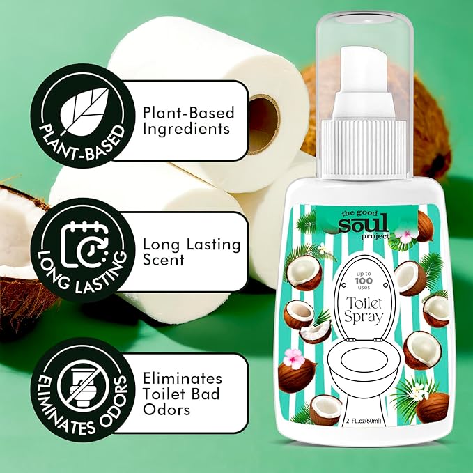 Toilet Spray, Coco Beach, Bathroom Odor Eliminator, Travel Size Air Freshener Spray, 2 Fl.Oz(2 Pack)