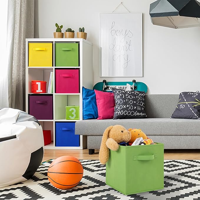 Stero 13x13x13 Inch Fabric Storage Bins 6 Pack Fun Colored Durable Storage Cubes with Handles Foldable Cube Baskets for Home, Kids Room, Closet and Toys Organization Orange-Multi Colors-1