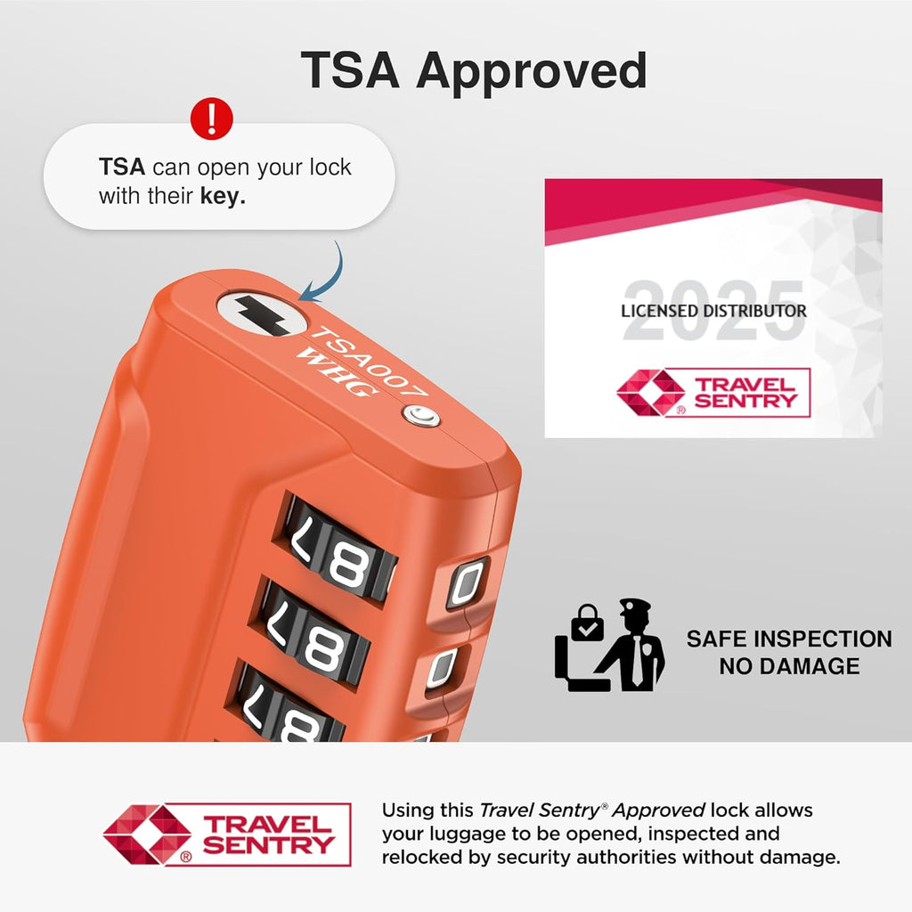 Puroma 2 Pack TSA Approved Luggage Locks, 4 Digit Combination Travel Locks Resettable Code Lock with Zinc Alloy Body for Suitcase, Toolbox, Backpack, Bag, Gym Locker (Orange)