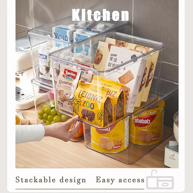 Clear plastic storage bins with LIDS-3packs,storage containers for snacks, cosmetics, books, dog food, Storage Organizer for Nursery，Kitchen, Living room,Bedroom, Bathroom, Office