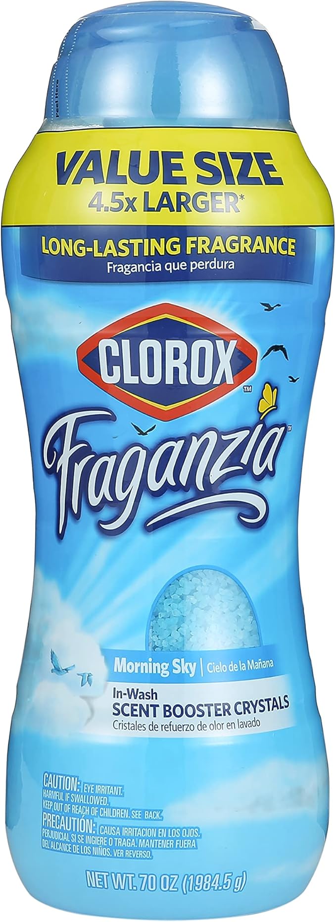 Clorox Fraganzia Laundry Scent Booster Crystals in Morning Sky Scent - Scented In-Wash Freshener Beads for Fresh, Clean, Great Smelling Clothes and Linens, 70 Oz