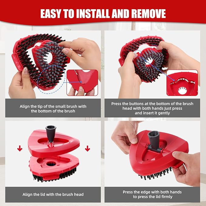 2 Pcs Full-Coverage Spin Mop Scrub Brush Head and 1 Mop Base Part Replacement for Oceda EasyWring 1 Tank System,Hard Bristle Cleaning Brush for Bathroom Kitchen Tile