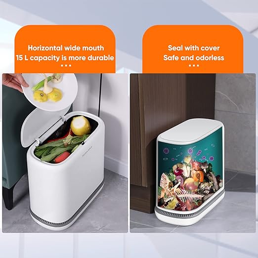 JOYBOS Adsorption Bathroom Trash Can,Bedroom Garbage Can with Press Type Lid,15L Dogproof Slim Plastic Narrow Trash Bin,4 Gallon Garbage Bin for Home,Office and Narrow Place