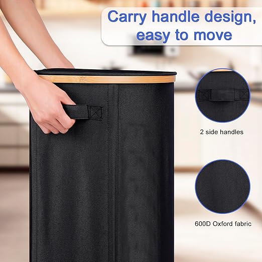 efluky Recycling Bin for Kitchen 100L, 26 Gallon Recycle Bins for Indoor Outdoor Home Use with 2 Removeable and Reusable Inner Bags, Tall Recycle bin for Bottle Can Plastice Stickers (Black)