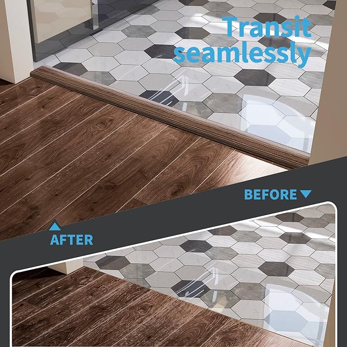 Art3d Vinyl Floor Transition Strip - Laminate Floor Divider for Joining Gaps and Carpets, Brown (10 FT, 1.57in)