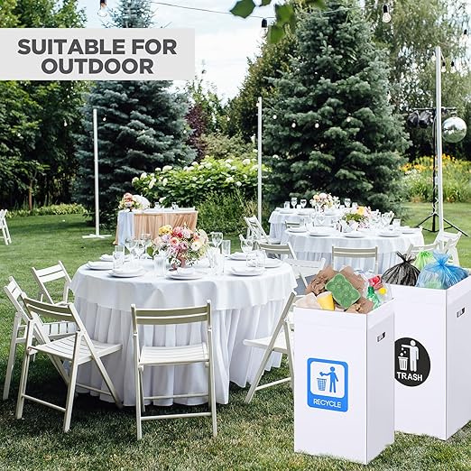 Tioncy 5 Pcs 30 Gallon Corrugated Cardboard Trash Cans Recycling Bins with Trash and Recycle Letters White Disposable Garbage Container Reusable Garbage Boxes for Party Camping Outdoor Events