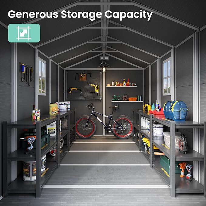 UDPATIO Outdoor Storage Shed 7.5x10.7 FT, Grey & White Resin & Steel Shed with Lockable Door for Backyard, Patio, Lawn