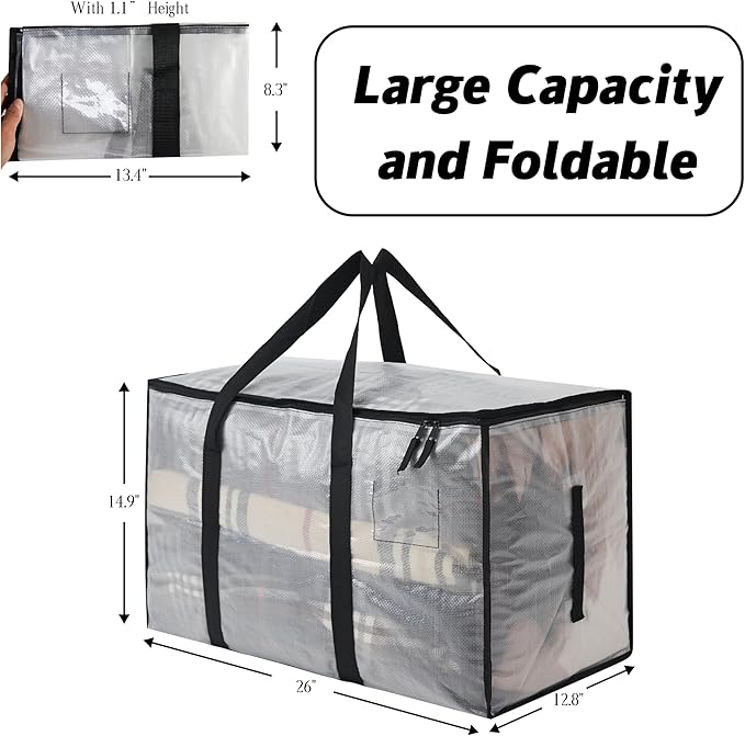 Heavy Duty 93L (24.5 Gallon) Stackable Storage Bins with Fully Openable Lids, Moving Bags Heavy Duty, Clear Plastic Totes for Moving Storage, Home Organization, Closet, Dorm Room. 2 Pack