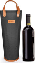 Tirrinia Single Wine Carrier Tote, Insulated Wine Cooler Bag for Travel, Picnic, & Wine Gifts – Thermal Padded Wine Bottle Holder Tote for Men & Women, Wine Gift for Wine Lovers,Black