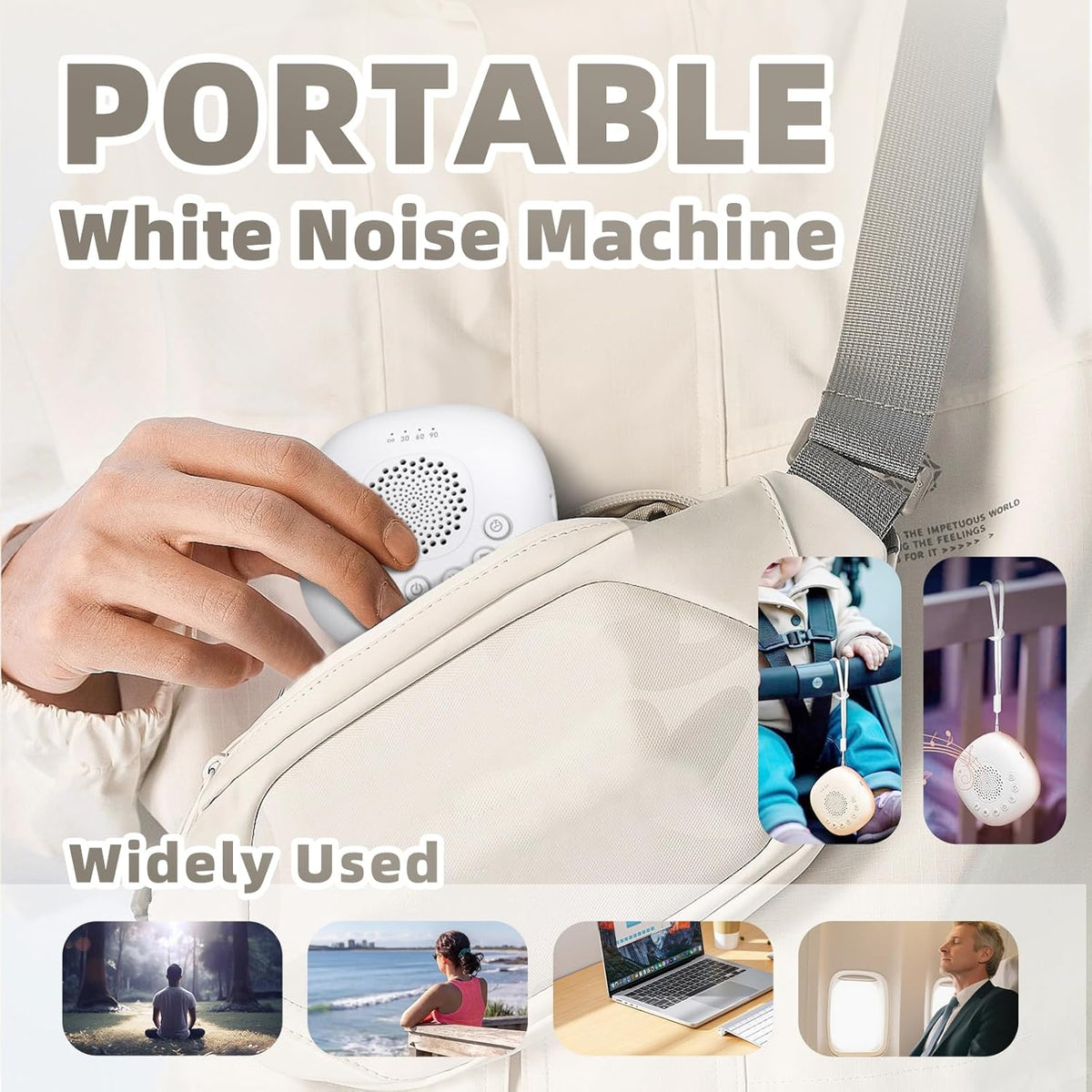 Portable White Noise Machine for Baby Adults, Rechargeable Brown/Pink Noise Sound Machine for Sleeping, 20 Soothing Sounds with Night Light for Travel, Nursery, Office Privacy & Noise Canceling