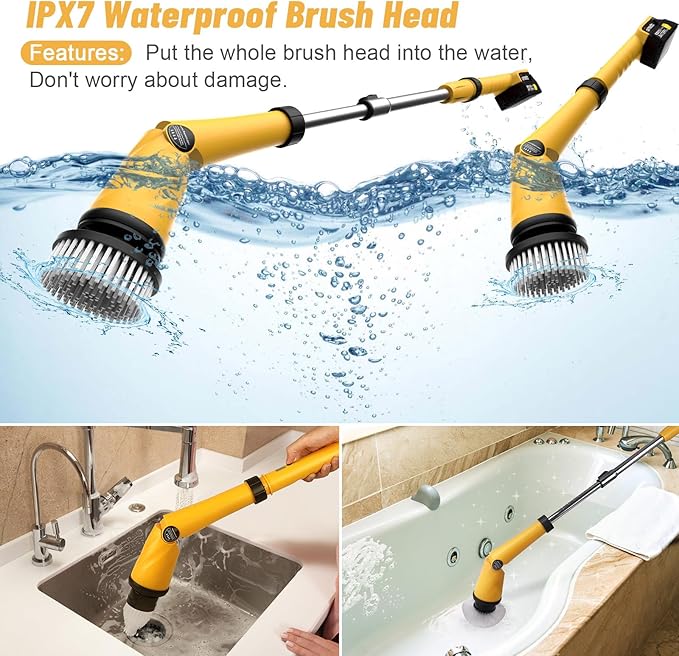 Qimedo Upgrade 1200 RPM Battery Electric Spin Scrubber, Highly Powerful Cordless Cleaning Brush with Smart Display, Electric Tile Floor Scrubber with 8 Brushes, Battery Powered Shower Scrubber