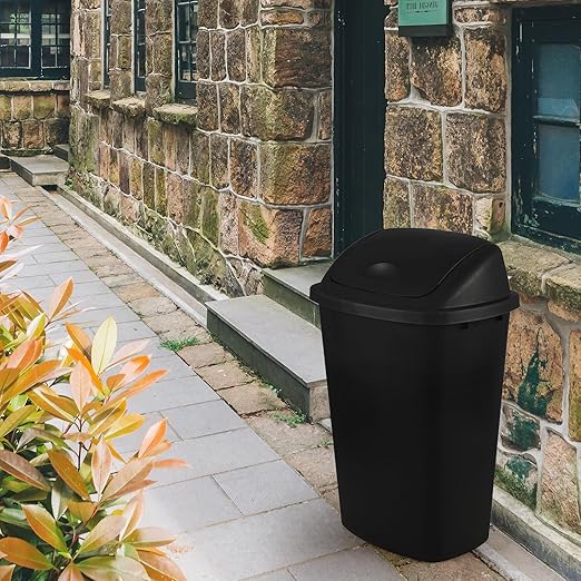 13 Gallon / 50 L Swing Lid Tall Kitchen Trash Can, 4-Pack, Restaurants, Garage, Classroom, Office Garbage Bins, Black