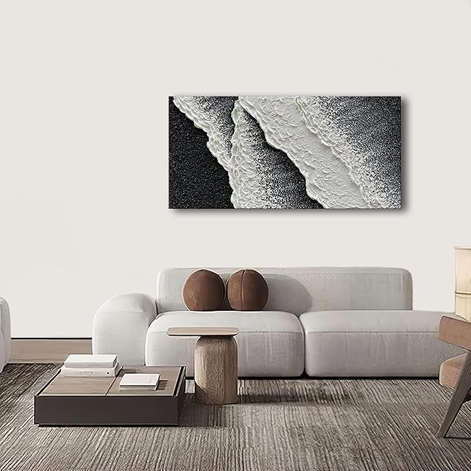 NANKAI Hand Painted black and white abstract canvas art oil painting waves landscape home wall decoration painting 24x48 inches