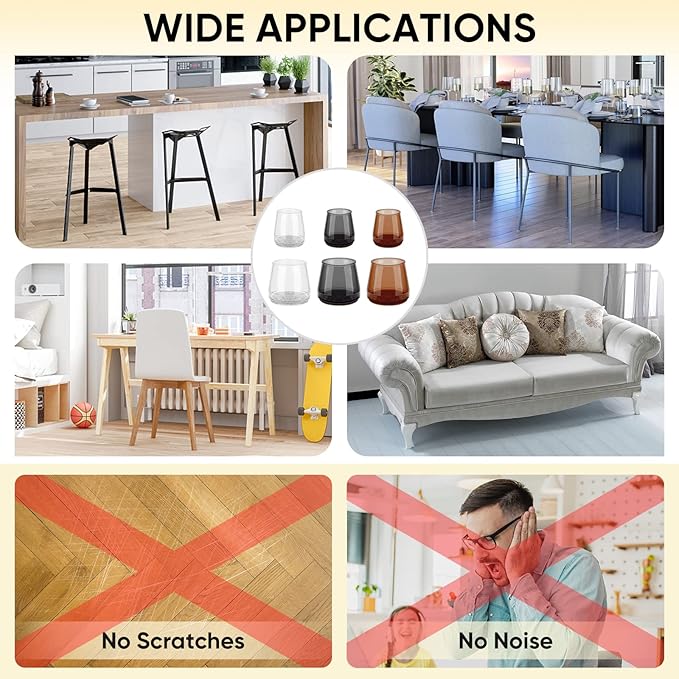BALEINE 16 Pack Silicone Chair Leg Floor Protectors, Stool Leg Protectors Cap, Non-Slip Chair Leg Caps for Hardwood Floors (Black & Small, 16 Pack)