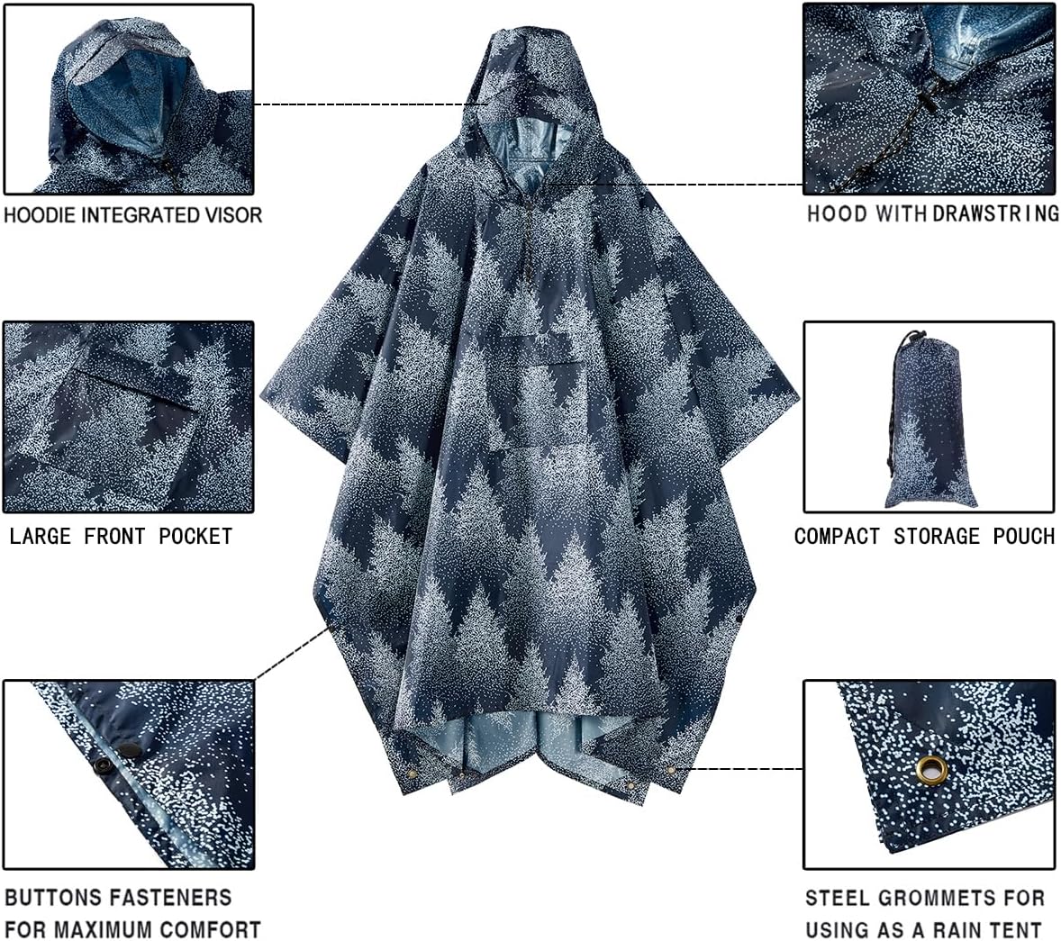 salamra Hooded Rain Poncho Waterproof Raincoat Jacket for Men/Women/Adults with Pocket