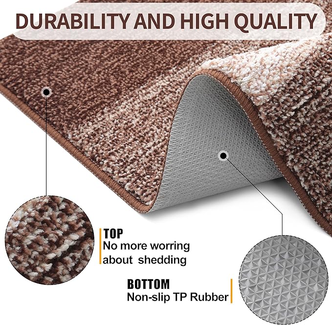 Kitinjoy Indoor Outdoor Door Mat, 59x24 Non-Slip Absorbent Dirt Trapper, Low-Profile Washable Inside Entrance Front Floor Mat, Sturdy Soft Entry Doormats for Entryway, Brown