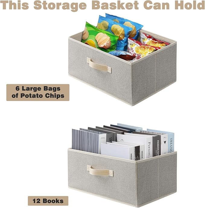 Storage Baskets, 15.7 Inch Woven Fabric Bins, Storage Cubes with Reinforced Handles, Organizer Bins for Closet Shelves, Foldable, Clothes. (2PCS/Beige-15.7*11*7.8inch)