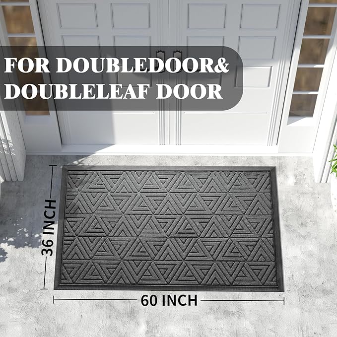 Yimobra Extra Large Door Mat 60x32, All-Weather Waterproof Non-Slip Welcome Matt Outdoor, Heavy Duty Non Slip Doormat for Entryway for Patio and Garage Indoor, Easy Clean, Grey