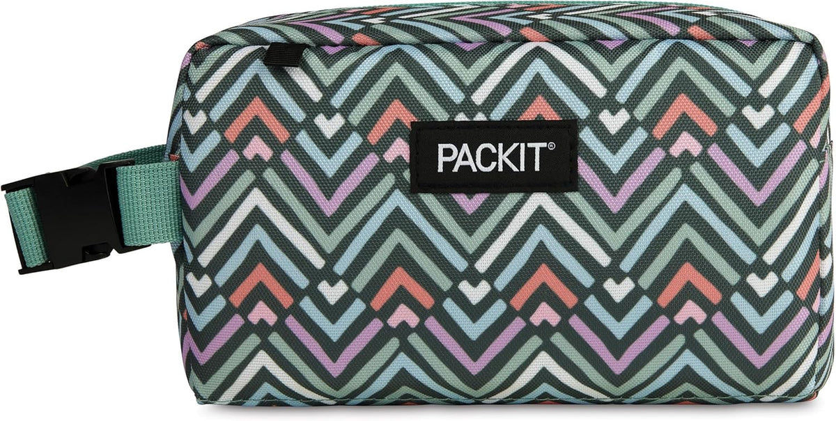 PackIt Freezable Snack Box, Diamond Chevron, Built with ECOFREEZE Technology, Collapsible, Zip Closure with Buckle Handle, Designed For Work Snacks, Fresh Snacks On the Go, Adults, and All Ages