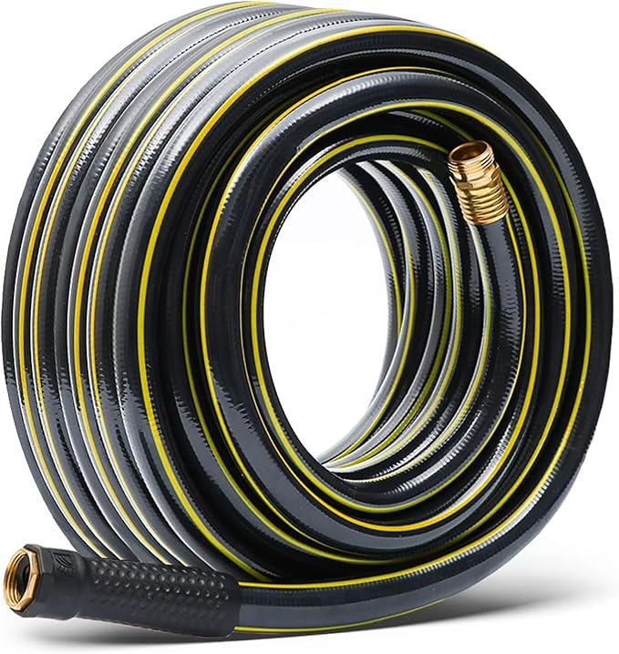 Solution4Patio Long Black Garden Hose 3/4 in. x 50 ft. -Heavy Duty Durable Flexible Lightweight Water Pipe -Brass Aluminum Ends for Household & Commercial -Kink Free, No Leaking, Male/Female Fittings