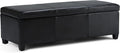 SIMPLIHOME Avalon 48 inch Wide Contemporary Rectangle Storage Ottoman Bench in Midnight Black Vegan Faux Leather, Assembled, for the Living Room, Entryway and Family Room
