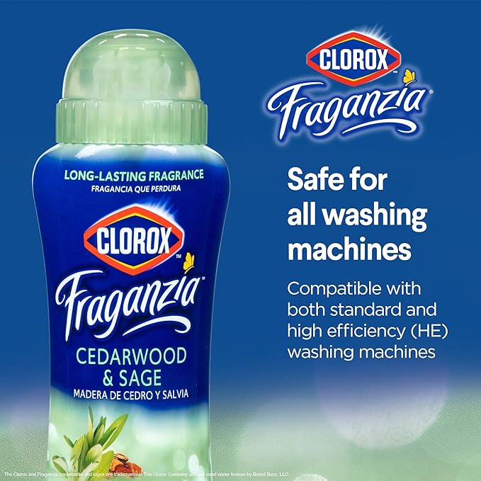 Clorox Fraganzia Laundry Scent Booster Crystals in Cedarwood & Sage Scent - Scented In-Wash Freshener Beads for Fresh, Clean, Great Smelling Clothes and Linens, 18 Oz - 2 Pack