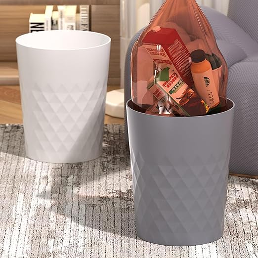 1.8 Gallon Small Trash Can 2 Pack Bathroom Garbage Can Waste Basket Recycling Bin for Dorms Bedrooms Offices Kitchens, Grey