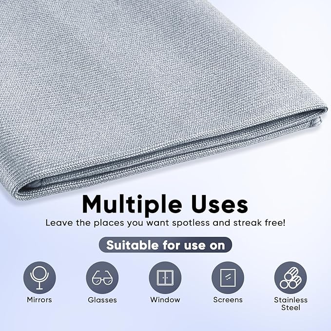 HOMEXCEL Microfiber Glass Cleaning Cloths 6 PK, Lint Free Streak Free, Reusable Microfiber Cleaning Cloth for Cleaning Windows, Glasses, Mirrors, Screens, Stainless Steel, and More, Grey-14”×16”
