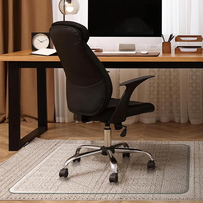 Exclusive Beveled Edge Glass Chair Mat for a Smooth Glide and Easy Roll On/Off by Clearly Innovative, Ultimate Office Chair Mat for Carpet or Hardwood Floor, 44x50