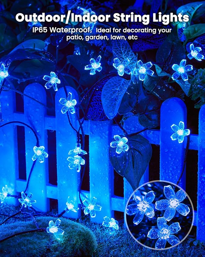 Brightown 2 Pack Total 52FT 120 LED Solar Flower String Lights