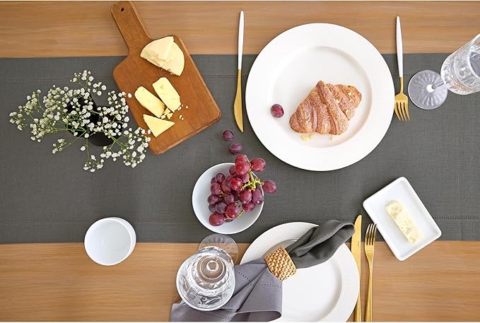 Solino Home Linen Steel Gray Table Runner 108 Inches Long - 100% Pure Linen Hemstitch 14 x 108 Inch Table Runner for Dining - Classic Hemstitch