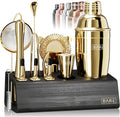 BARE BARREL® Mixology Bartender Kit Bar Set | 14-Piece Cocktail Shaker Set | Martini Barware Mixing Tools for Home Bartending | Incl. 35 Recipe Cards | Gift Set (24oz Cobbler Shaker, Gold/Black)