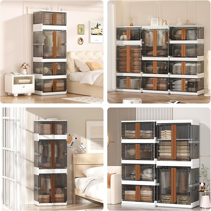 HAIXIN Closet Organizers and Storage, 77.6 Gal Stackable Bins, Wardrobe Organizer, Collapsible Clothing Storage with Closet Rod and Clothes Hangers (1 Pack 39.6 Gal and 2 Pack 19 Gal)